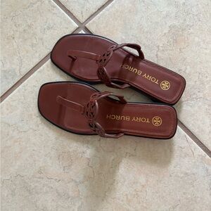 Tory Burch Brown Leather Sandals Slip-On Style